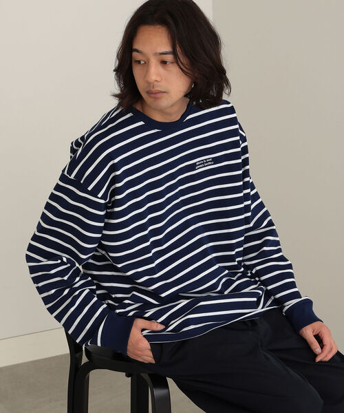 BEAMS HEART(ビームスハート)の「BEAMS HEART / ボーダー ビッグ ロングスリーブ Tシャツ(Tシャツ/カットソー・メンズ・ブラック/ネイビー・SMALL/MEDIUM/LARGE)」の2枚目の写真