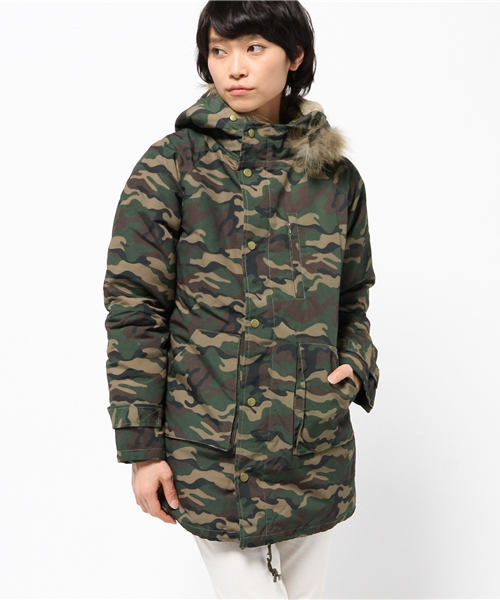 OUTLET(アウトレット)の「【mystic】ファー付フードモッズコート(モッズコート・レディース・カモフラージュ/ブラック/ベージュ・FREE)」の1枚目の写真