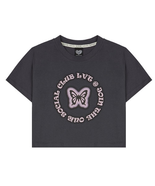LUVISTRUE(ラヴイズトゥルー)の「A'GEM/9 × .kom『LUV IS TRUE/ラブ イズ トゥルー』BUTTERFLY TEE/クロップド丈 バタフライデザイン半袖カットソー(Tシャツ/カットソー・レディース・ホワイト/チャコールグレー/ブラック・FREE)」の18枚目の写真