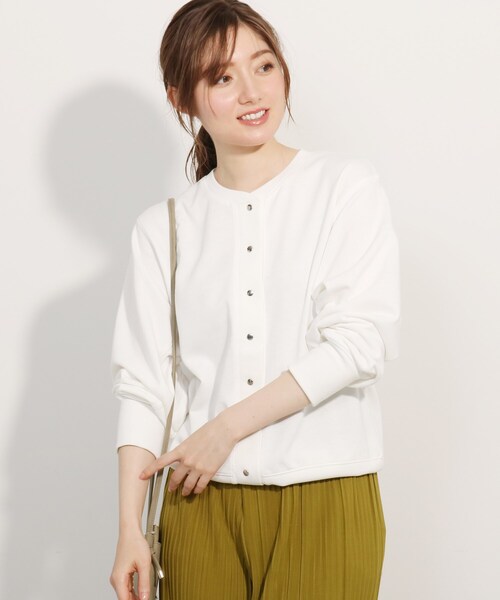 SHOO・LA・RUE(シューラルー)の「◆裏毛ショートカーディガン(カーディガン/ボレロ・レディース・ピンク系/ライトグレー/ブラック/ホワイト系/ブルー/グリーン・04/03/02)」の2枚目の写真