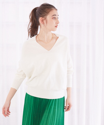 Rouge vif | ホールガーメントVネックプルオーバー(ニット/セーター)