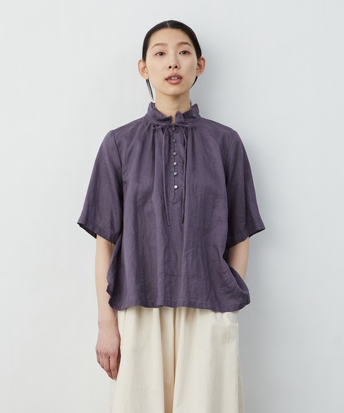 直営店先行販売 シャツ ブラウス Tristesse トップス ラミーワッシャー二重フレアーカラーブラウス シャツ