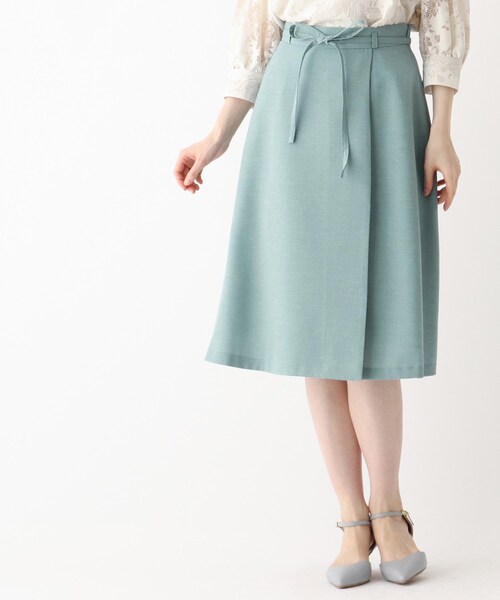 index（インデックス）の「◆リネン混ラップフレアスカート【WEB限定サイズ】（スカート・レディース・ライトグレー/グリーン/ライトオレンジ系・40/42/36/38）」の2枚目の写真