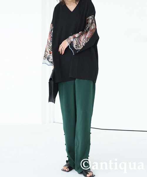 antiqua(アンティカ)の「刺繍デザイントップス(Tシャツ/カットソー・レディース・ブラック・FREE)」の2枚目の写真