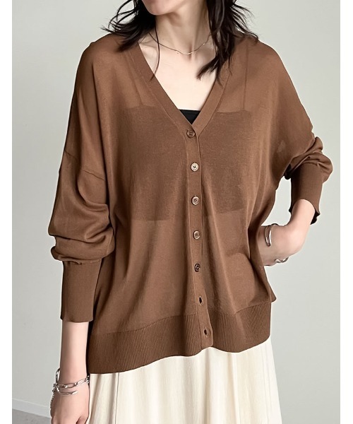 サステナブル][接触冷感]麻タッチシアーニットカーディガン