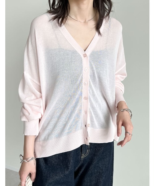 Re:EDIT（リエディ）の「[サステナブル][接触冷感]麻タッチシアーニットカーディガン（カーディガン/ボレロ・レディース・ブラック/ピンク/ブルー/グリーン/ホワイト/オレンジ/ブラック系その他/ブラウン/ホワイト系その他/ベージュ/チャコールグレー/ライトピンク・MEDIUM/LARGE）」の11枚目の写真