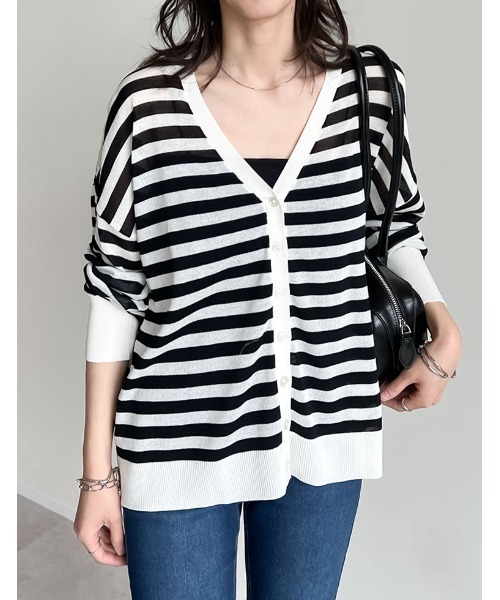 Re:EDIT（リエディ）の「[サステナブル][接触冷感]麻タッチシアーニットカーディガン（カーディガン/ボレロ・レディース・ブラック/ピンク/ブルー/グリーン/ホワイト/オレンジ/ブラック系その他/ブラウン/ホワイト系その他/ベージュ/チャコールグレー/ライトピンク・MEDIUM/LARGE）」の20枚目の写真