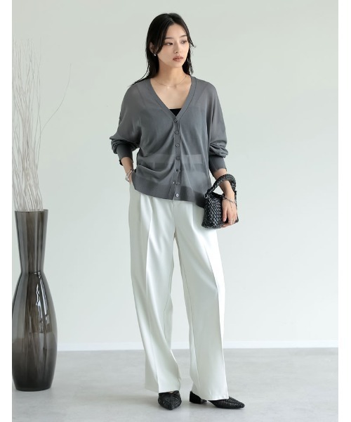 サステナブル][接触冷感]麻タッチシアーニットカーディガン