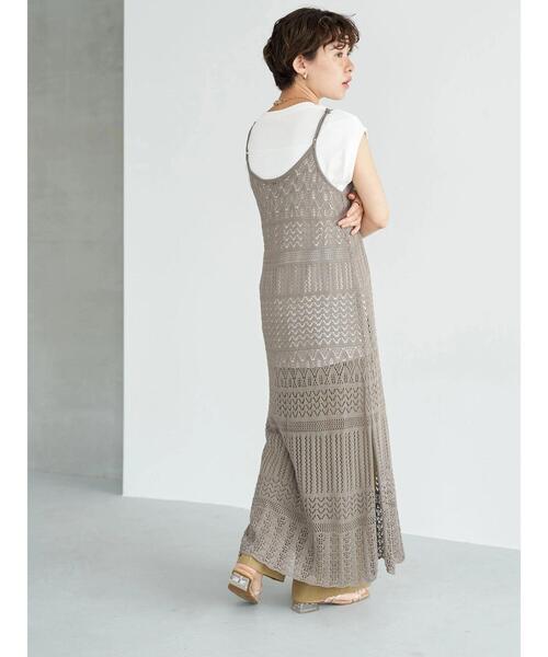 earth music&ecology（アースミュージックアンドエコロジー）の「クロッシェ編キャミワンピース（ワンピース・レディース・ブラウン/グレイッシュベージュ・FREE）」の15枚目の写真