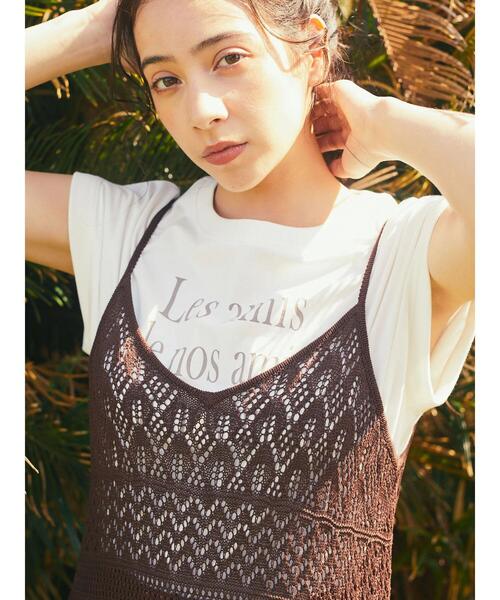 earth music&ecology（アースミュージックアンドエコロジー）の「クロッシェ編キャミワンピース（ワンピース・レディース・ブラウン/グレイッシュベージュ・FREE）」の9枚目の写真