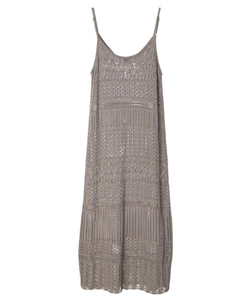 earth music&ecology（アースミュージックアンドエコロジー）の「クロッシェ編キャミワンピース（ワンピース・レディース・ブラウン/グレイッシュベージュ・FREE）」の7枚目の写真