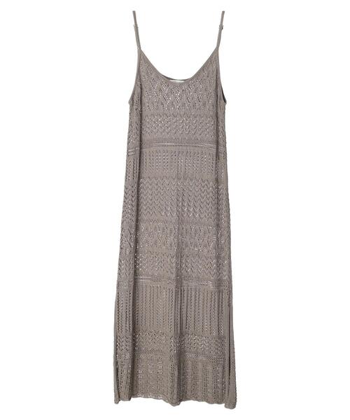 earth music&ecology（アースミュージックアンドエコロジー）の「クロッシェ編キャミワンピース（ワンピース・レディース・ブラウン/グレイッシュベージュ・FREE）」の11枚目の写真