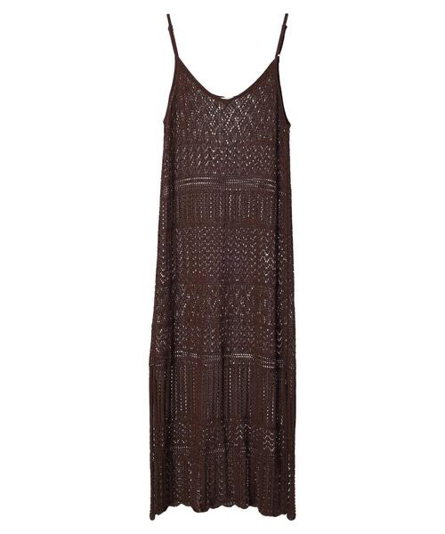 earth music&ecology（アースミュージックアンドエコロジー）の「クロッシェ編キャミワンピース（ワンピース・レディース・ブラウン/グレイッシュベージュ・FREE）」の8枚目の写真