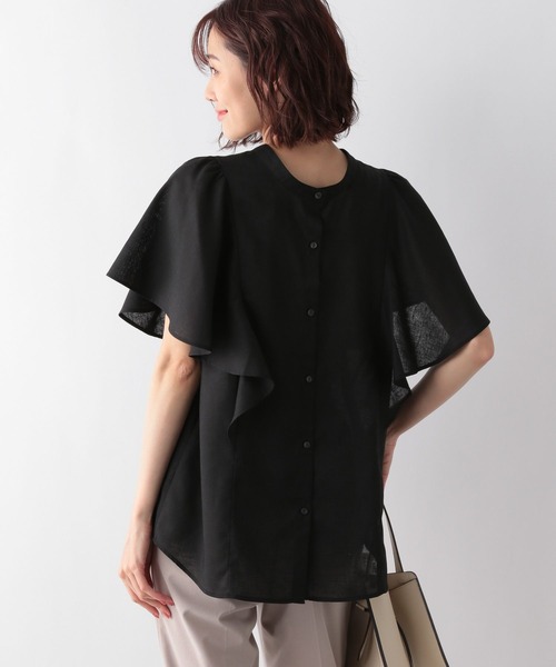 FRAMeWORK フレンチリネンフリルプルオーバー ブラック FRAMeWORK フレンチリネンフリルプルオーバー ブラック