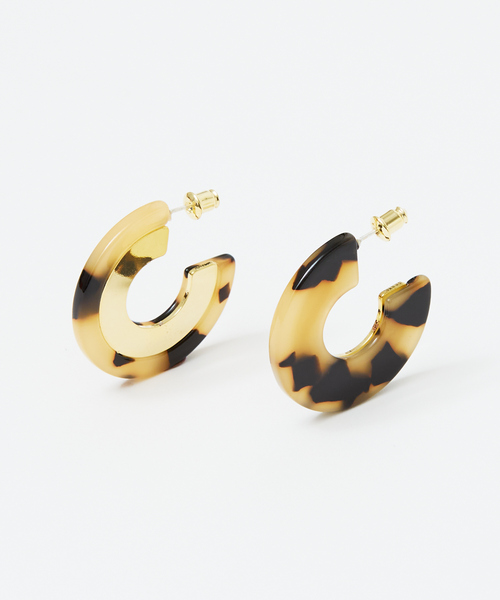 Abahouse Devinette(ドゥヴィネット)の「【sauvage peau】べっ甲メタルフープピアス(ピアス(両耳用)・レディース・ベージュ/ブラウン・フリー)」の2枚目の写真