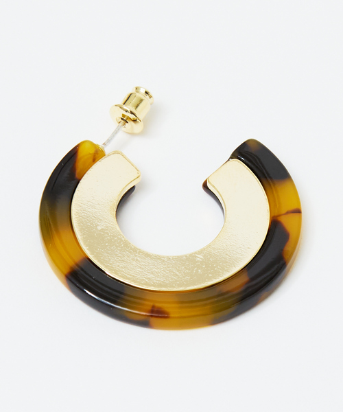 Abahouse Devinette(ドゥヴィネット)の「【sauvage peau】べっ甲メタルフープピアス(ピアス(両耳用)・レディース・ベージュ/ブラウン・フリー)」の9枚目の写真