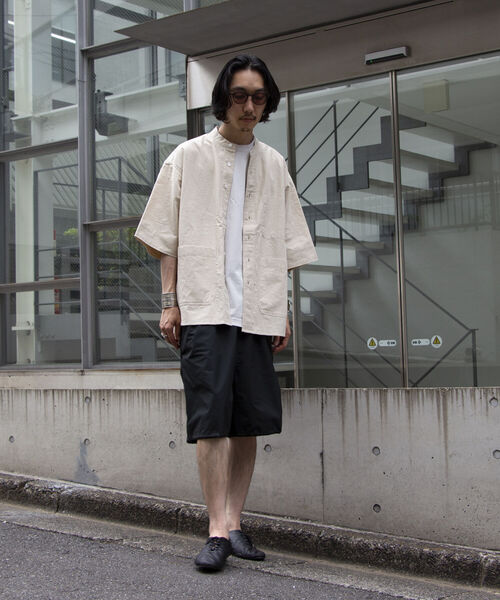 GLOSTER（グロスター）の「【GLOSTER/グロスター】ユーロミリタリー バンドカラービッグシャツ シャツアウター（シャツ/ブラウス・メンズ・キナリ/チャコールグレー/オリーブ・S/M/L）」の8枚目の写真