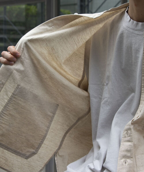 GLOSTER（グロスター）の「【GLOSTER/グロスター】ユーロミリタリー バンドカラービッグシャツ シャツアウター（シャツ/ブラウス・メンズ・キナリ/チャコールグレー/オリーブ・S/M/L）」の13枚目の写真