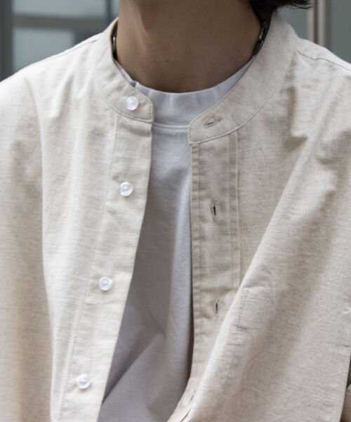 GLOSTER（グロスター）の「【GLOSTER/グロスター】ユーロミリタリー バンドカラービッグシャツ シャツアウター（シャツ/ブラウス・メンズ・キナリ/チャコールグレー/オリーブ・S/M/L）」の14枚目の写真