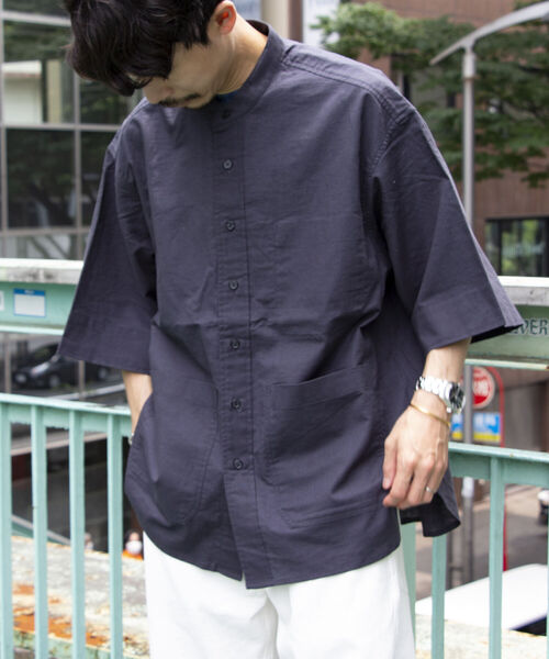 GLOSTER（グロスター）の「【GLOSTER/グロスター】ユーロミリタリー バンドカラービッグシャツ シャツアウター（シャツ/ブラウス・メンズ・キナリ/チャコールグレー/オリーブ・S/M/L）」の15枚目の写真