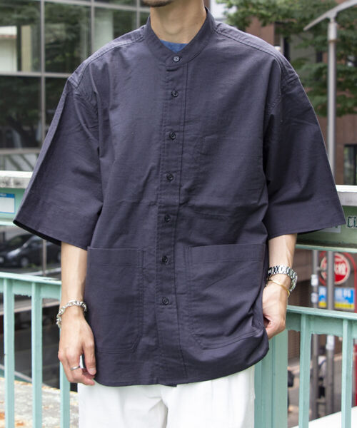 GLOSTER（グロスター）の「【GLOSTER/グロスター】ユーロミリタリー バンドカラービッグシャツ シャツアウター（シャツ/ブラウス・メンズ・キナリ/チャコールグレー/オリーブ・S/M/L）」の18枚目の写真