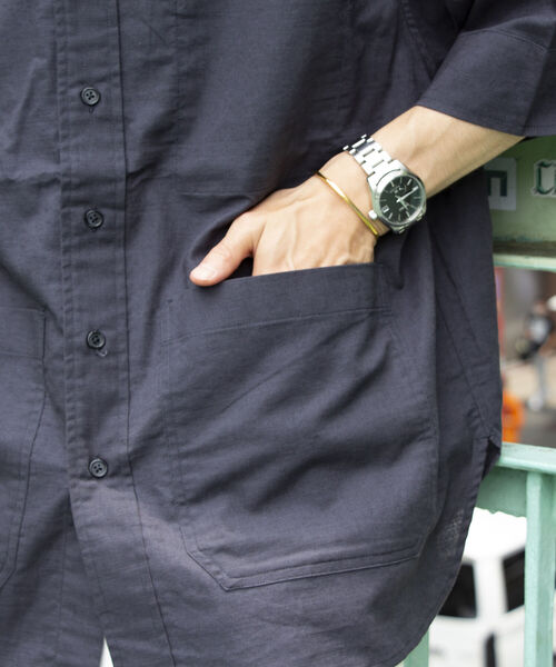 GLOSTER（グロスター）の「【GLOSTER/グロスター】ユーロミリタリー バンドカラービッグシャツ シャツアウター（シャツ/ブラウス・メンズ・キナリ/チャコールグレー/オリーブ・S/M/L）」の19枚目の写真