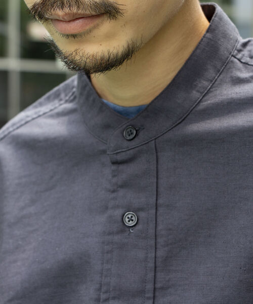 GLOSTER（グロスター）の「【GLOSTER/グロスター】ユーロミリタリー バンドカラービッグシャツ シャツアウター（シャツ/ブラウス・メンズ・キナリ/チャコールグレー/オリーブ・S/M/L）」の20枚目の写真