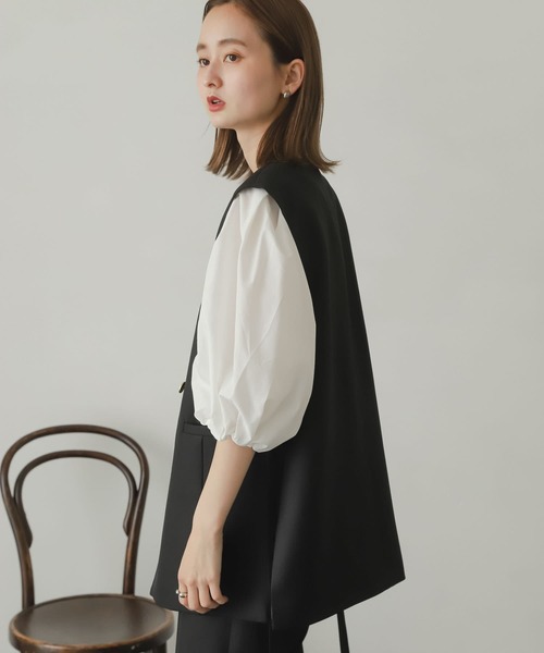 SENSE OF PLACE by URBAN RESEARCH(センスオブプレイスバイアーバンリサーチ)の「サイドベルトノーカラージレ(ベスト・レディース・ブラウン/ブラック/アイボリー・ONE)」の16枚目の写真