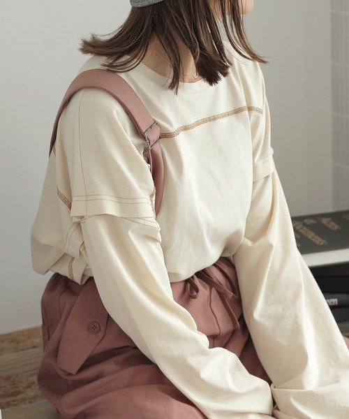 Crisp（クリスプ）の「2wayロングTシャツ（Tシャツ/カットソー・レディース・パープル/アイボリー・FREE）」の3枚目の写真