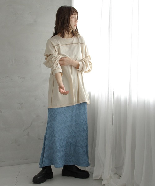 Crisp（クリスプ）の「2wayロングTシャツ（Tシャツ/カットソー・レディース・パープル/アイボリー・FREE）」の5枚目の写真