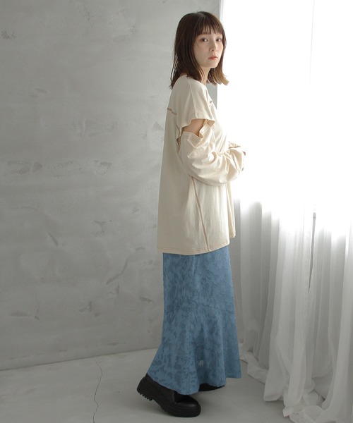 Crisp（クリスプ）の「2wayロングTシャツ（Tシャツ/カットソー・レディース・パープル/アイボリー・FREE）」の6枚目の写真