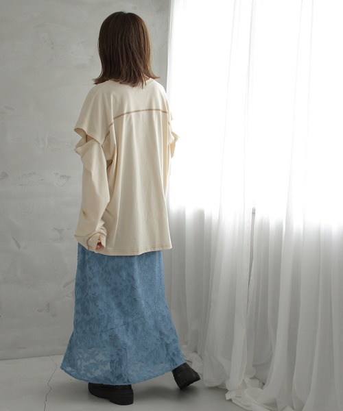 Crisp（クリスプ）の「2wayロングTシャツ（Tシャツ/カットソー・レディース・パープル/アイボリー・FREE）」の7枚目の写真