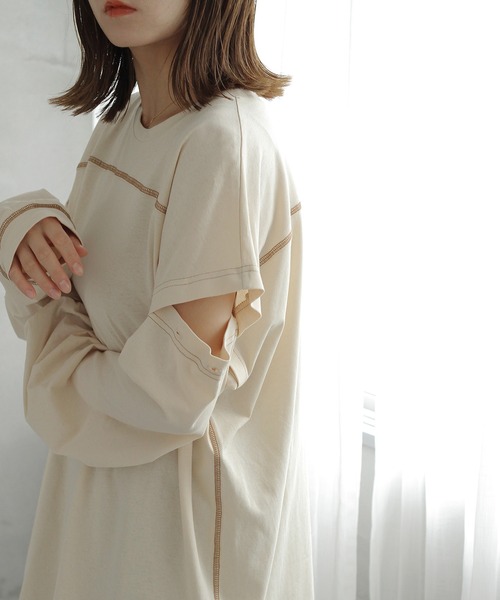 Crisp（クリスプ）の「2wayロングTシャツ（Tシャツ/カットソー・レディース・パープル/アイボリー・FREE）」の8枚目の写真