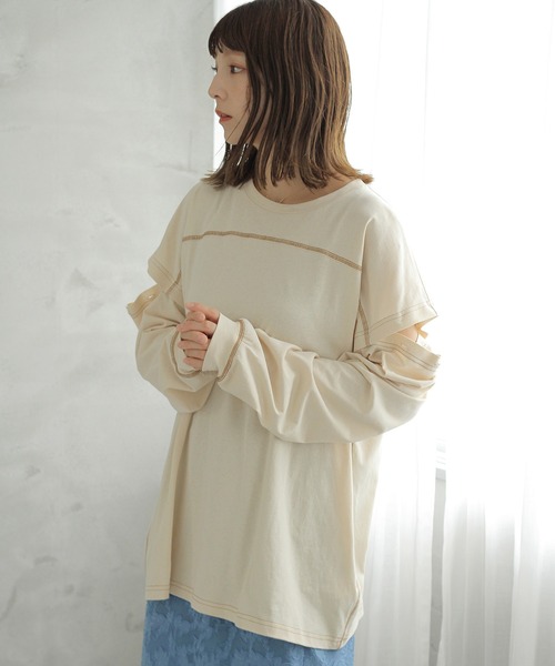 Crisp（クリスプ）の「2wayロングTシャツ（Tシャツ/カットソー・レディース・パープル/アイボリー・FREE）」の11枚目の写真