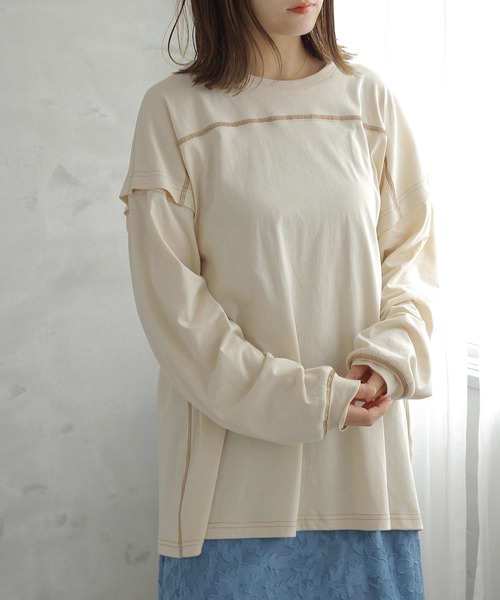 Crisp（クリスプ）の「2wayロングTシャツ（Tシャツ/カットソー・レディース・パープル/アイボリー・FREE）」の12枚目の写真