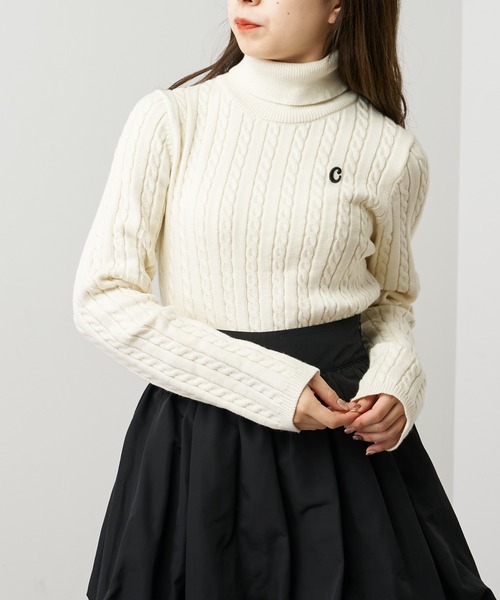 セール】【2022AW】ショート丈ケーブルタートル長袖チビニット（ニット