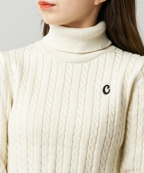 セール】【2022AW】ショート丈ケーブルタートル長袖チビニット（ニット