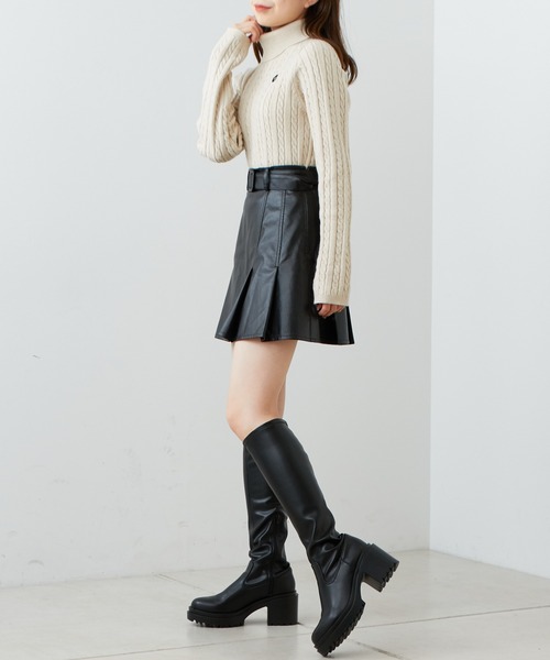 セール】【2022AW】ショート丈ケーブルタートル長袖チビニット（ニット
