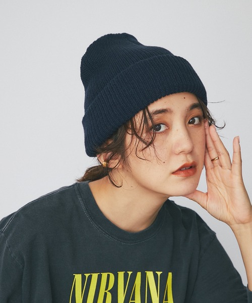 RIVE DROITE（リヴドロワ）の「秋冬スタイルの定番/ニットワッチ（ニットキャップ/ビーニー・レディース・ネイビー/オレンジ・FREE）」の2枚目の写真