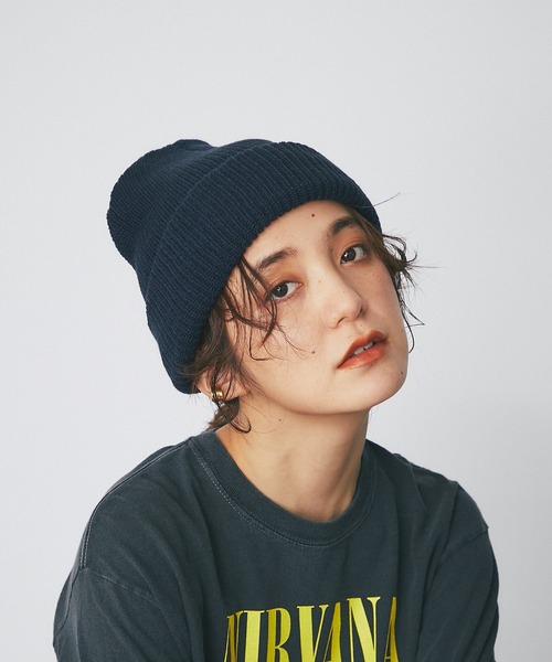 RIVE DROITE（リヴドロワ）の「秋冬スタイルの定番/ニットワッチ（ニットキャップ/ビーニー・レディース・ネイビー/オレンジ・FREE）」の5枚目の写真