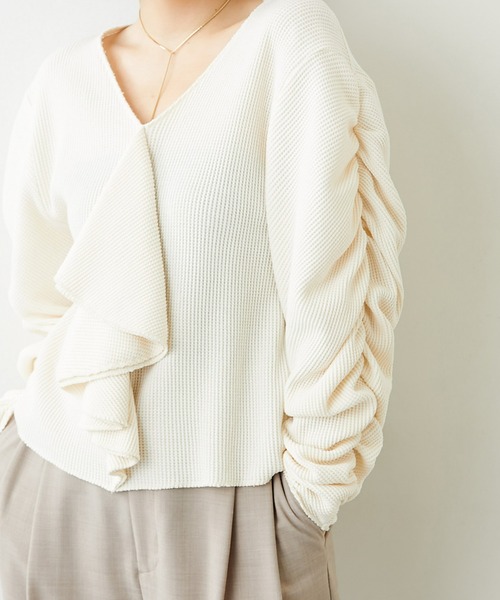 Whim Gazette（ウィムガゼット）の「【WEB限定】袖ギャザーフリルプルオーバー（Tシャツ/カットソー・レディース・チャコールグレー/ホワイト系その他・FREE）」の11枚目の写真