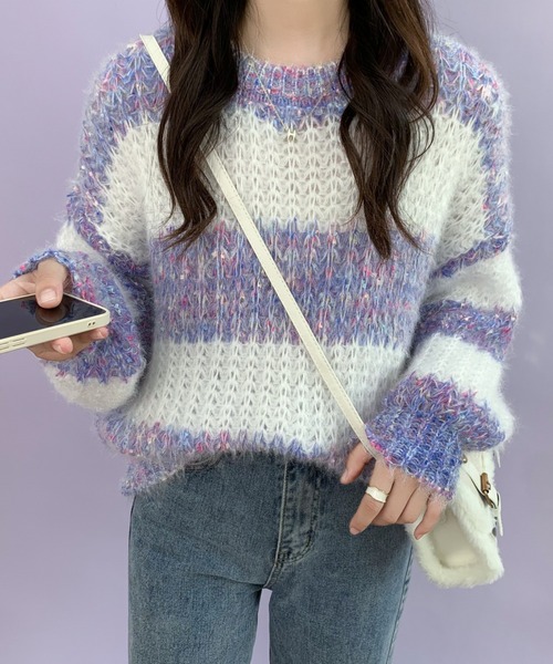ECLIN（エクラン）の「マーブルカラーニットプルーオーバー（ニット/セーター・レディース・ブルー/パープル/ピンク・FREE）」の3枚目の写真