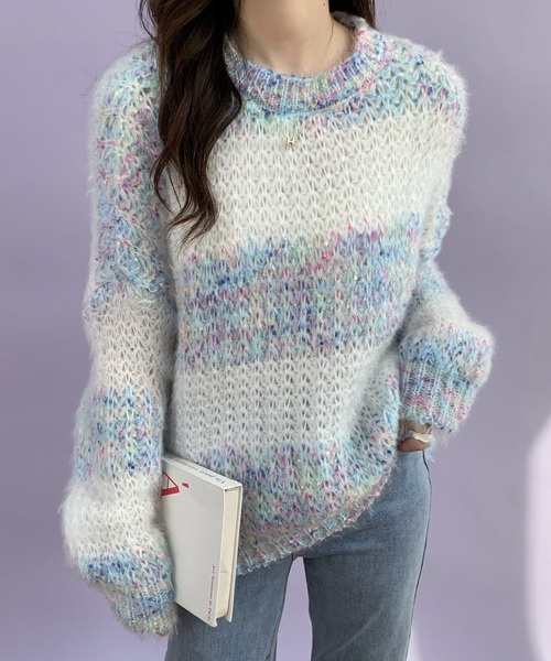 ECLIN（エクラン）の「マーブルカラーニットプルーオーバー（ニット/セーター・レディース・ブルー/パープル/ピンク・FREE）」の5枚目の写真