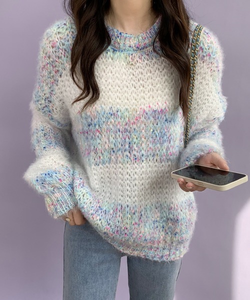 ECLIN（エクラン）の「マーブルカラーニットプルーオーバー（ニット/セーター・レディース・ブルー/パープル/ピンク・FREE）」の6枚目の写真