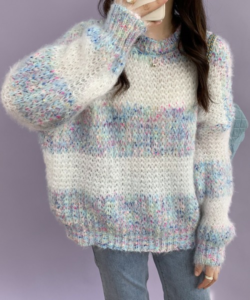 ECLIN（エクラン）の「マーブルカラーニットプルーオーバー（ニット/セーター・レディース・ブルー/パープル/ピンク・FREE）」の7枚目の写真