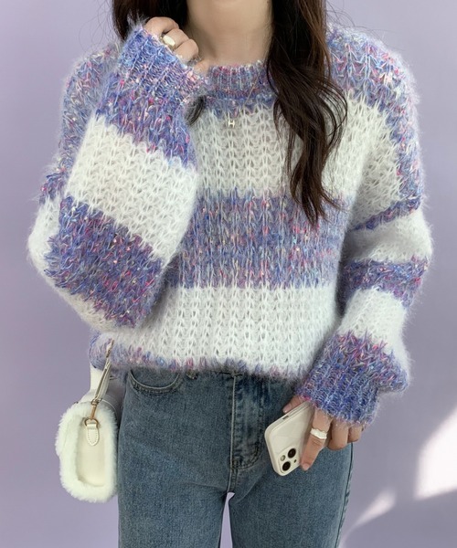 ECLIN（エクラン）の「マーブルカラーニットプルーオーバー（ニット/セーター・レディース・ブルー/パープル/ピンク・FREE）」の21枚目の写真