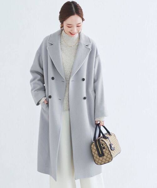 le.coeur blanc（ルクールブラン）の「ウールモッサダブルチェスターコート（チェスターコート・レディース・ライトグレー/ダークグレー/ブルー・36/38）」の2枚目の写真