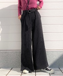 Q | ストライプサイドスリットワイドパンツ(その他パンツ)