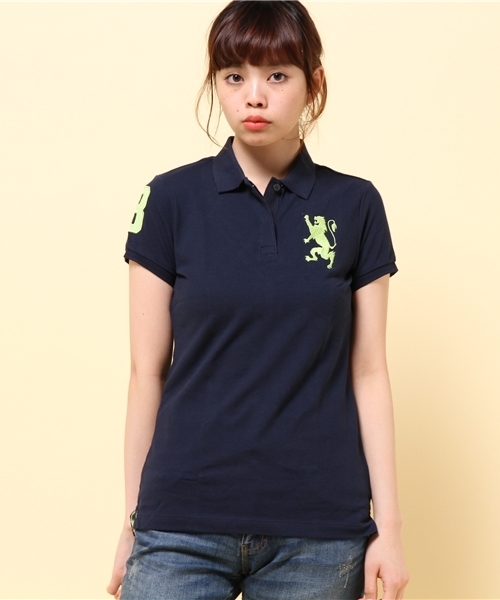 GIORDANO（ジョルダーノ）の「[GIORDANO]ライオン刺繍ナンバリング半袖ポロシャツ（ポロシャツ・レディース・ピンク/ホワイト/ネイビー/ブラック/ホワイト系その他/ブルー系その他/ブラック系その他/グレー系その他/イエロー系その他/ブラック×ピンク/グリーン/ブルー/レッド・LARGE/MEDIUM/X-LARGE/SMALL）」の10枚目の写真