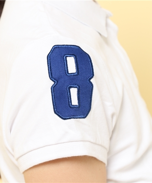 GIORDANO（ジョルダーノ）の「[GIORDANO]ライオン刺繍ナンバリング半袖ポロシャツ（ポロシャツ・レディース・ピンク/ホワイト/ネイビー/ブラック/ホワイト系その他/ブルー系その他/ブラック系その他/グレー系その他/イエロー系その他/ブラック×ピンク/グリーン/ブルー/レッド・LARGE/MEDIUM/X-LARGE/SMALL）」の14枚目の写真